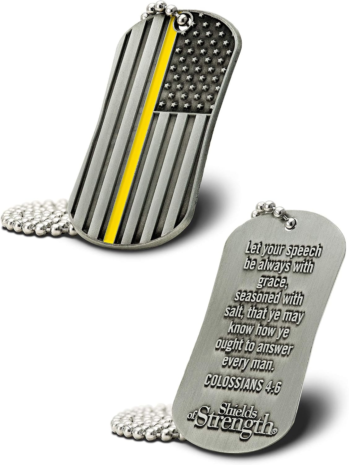 Shields of Strength Thin Gold Line Dispatcher Dog Tag Necklace - Colossians 4:6