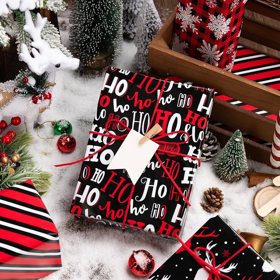 Amazon.com: Yarcony Red and Black Chirstmas Wrapping Paper