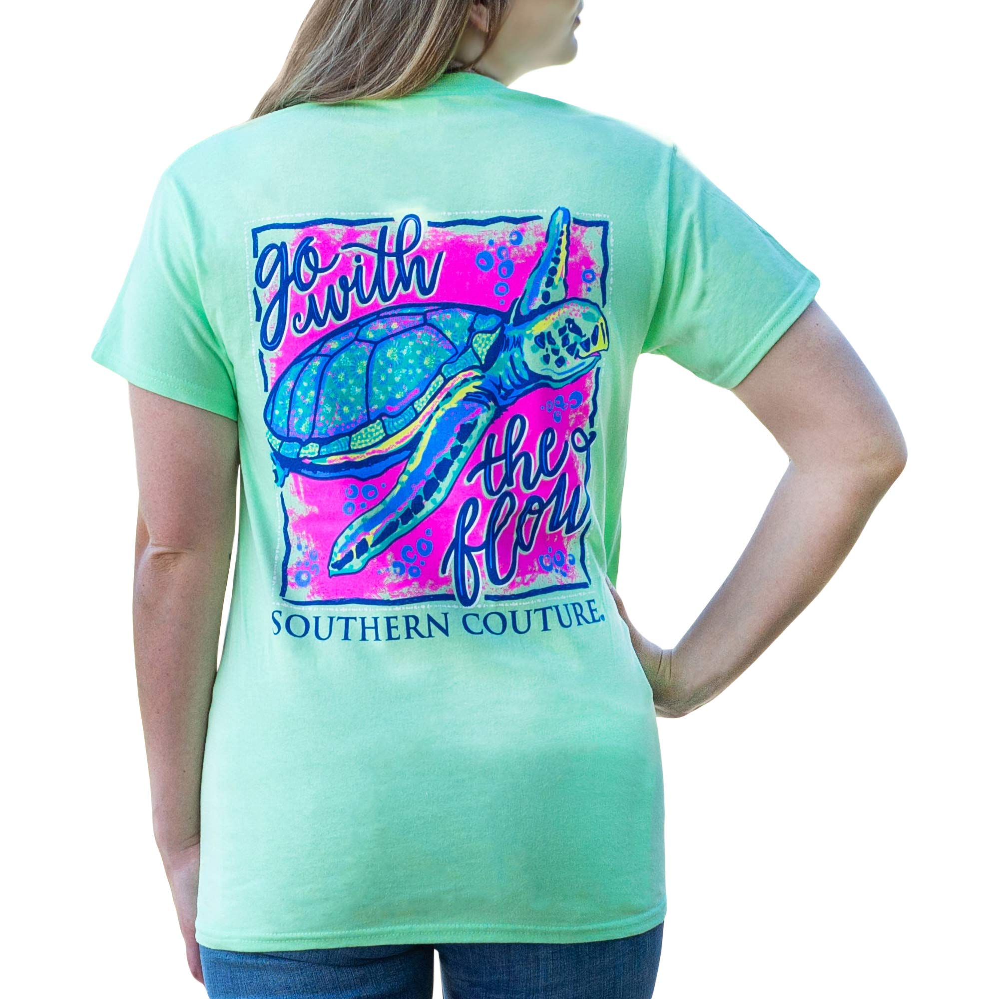 Go with The Flow Sea Turtle Mint Green Cotton Fabric Classic T-Shirt