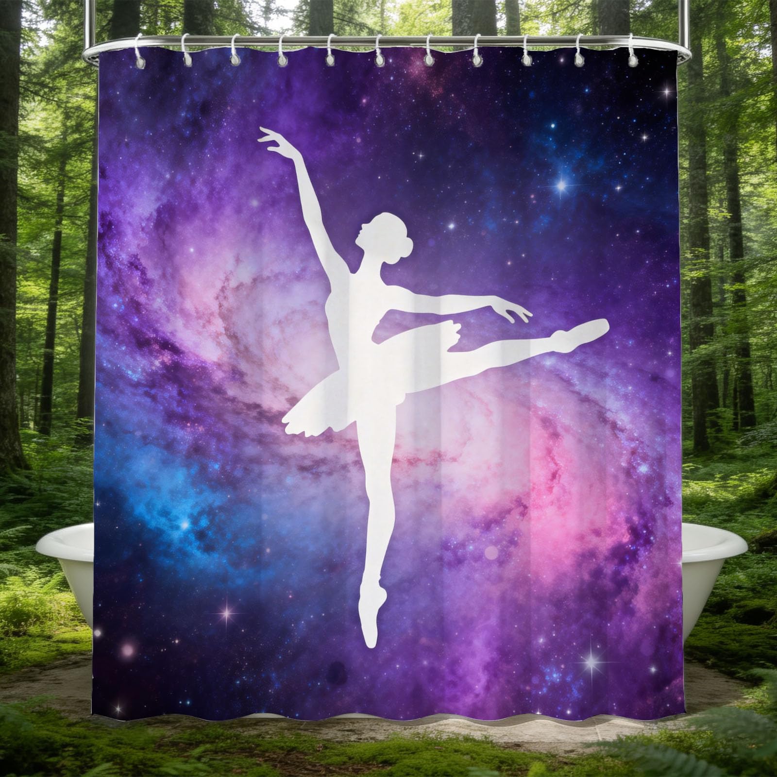 Hongduo 3D Ballet Dancer Shower Curtain for Stalls Bathtubs Starry Sky Bathroom Decor Shower Curtain Set Polyester Fabric Waterproof 180x200cm/71X79 Inch with Hooks