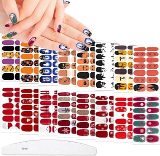 224-Piece Nail Wrap Set - 16 Sheets, Self-Adhesive Stickers for Women & Girls - Christmas & Halloween Themed Nail Polish Strips with Nail File