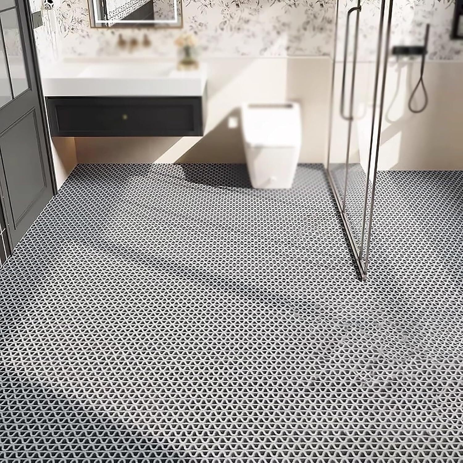Bimiti Tappetino Per Drenaggio Antiscivolo 300x90 Cm – Griglia In PVC Per Piscina, Doccia, Cucina, Lavanderia E Ristorante, Colore Grigio - 5