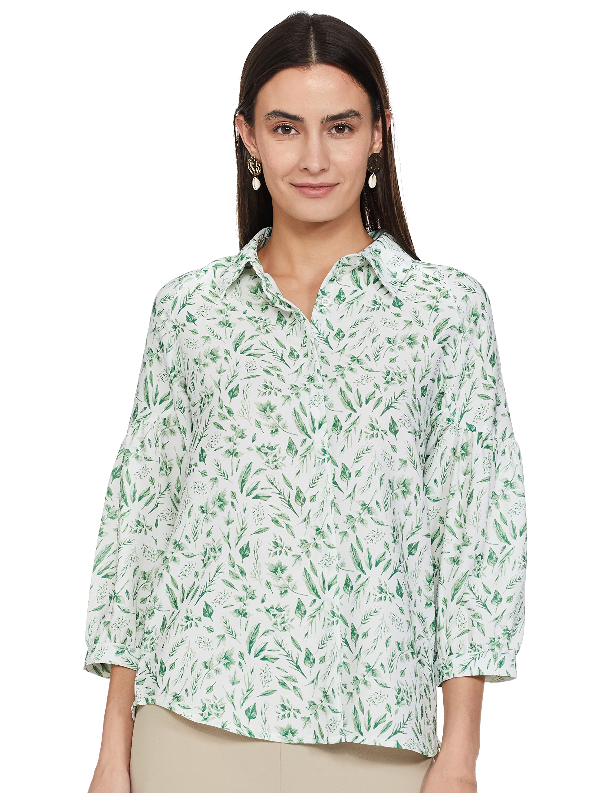 Amazon Brand - Eden & IvyWomen's Crepe 3/4 Sleeve Regular Fit Shirt
