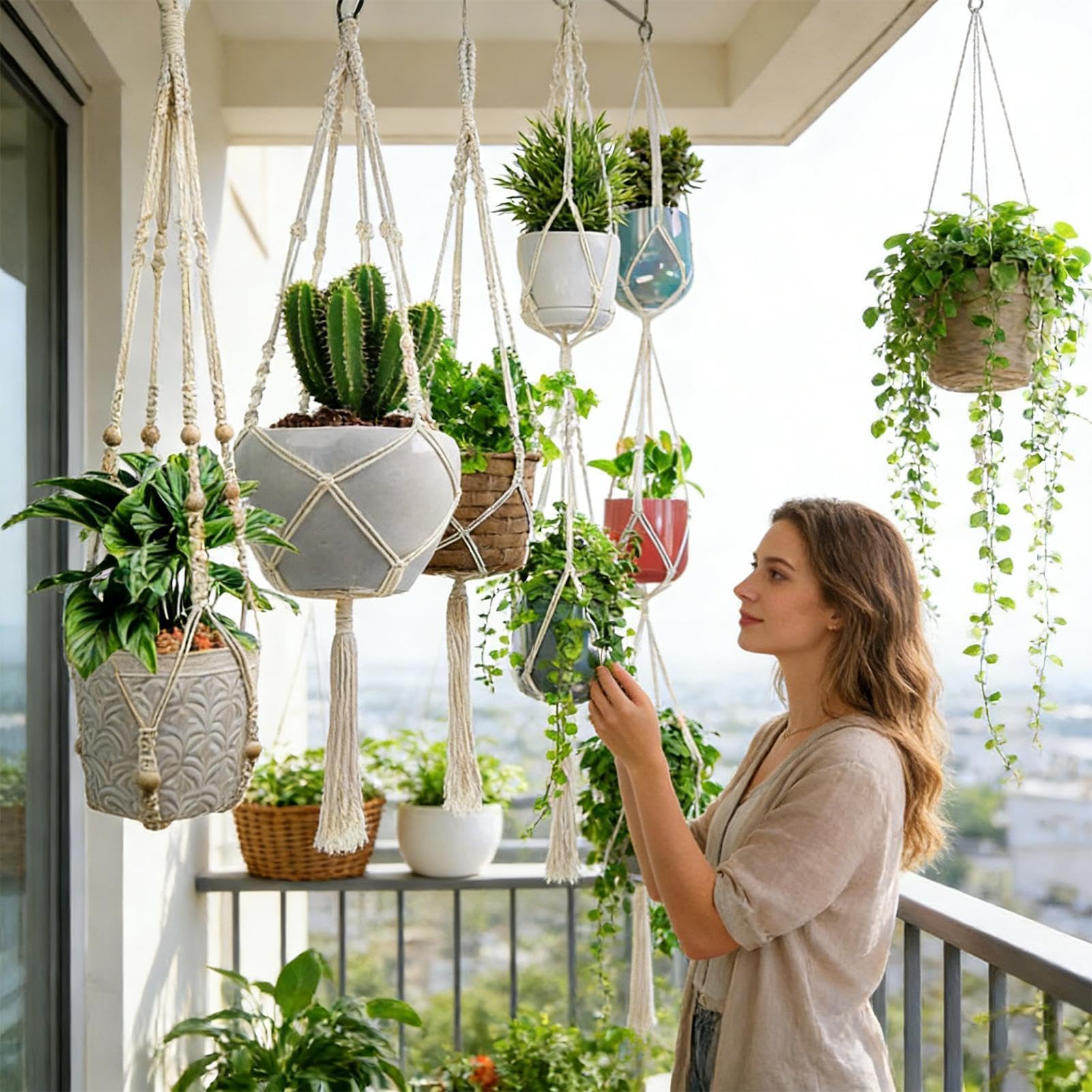 Makramee Pflanzenaufhänger Makramee Blumenampel Gewebter Korb Boho-Stil