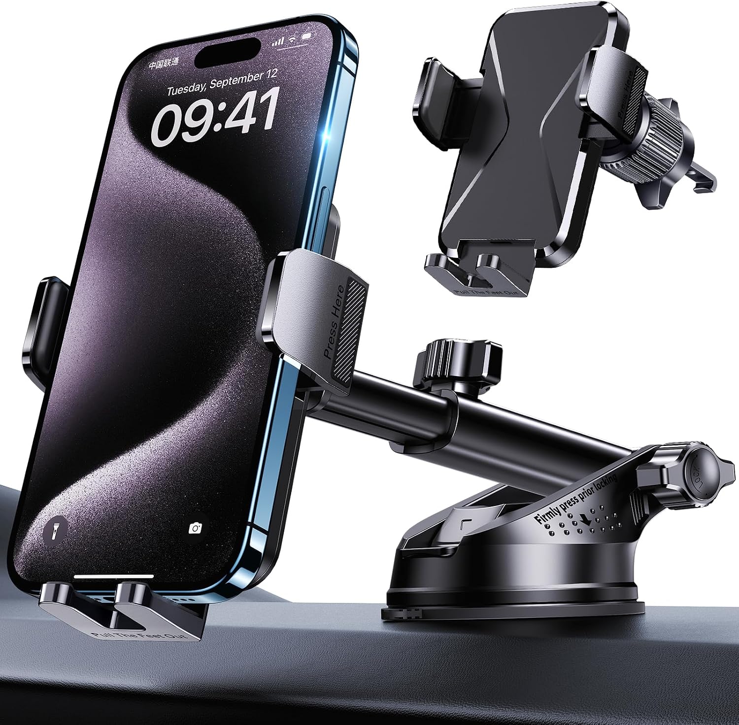GUWEZ Phone Holder Car Mount for iPhone [Powerful Suction] Phone Mount for Car Dashboard Windshield Air Vent Universal Accessories [Thick Cases Friendly] Automobile Phone Holder Fit iPhone Smartphone