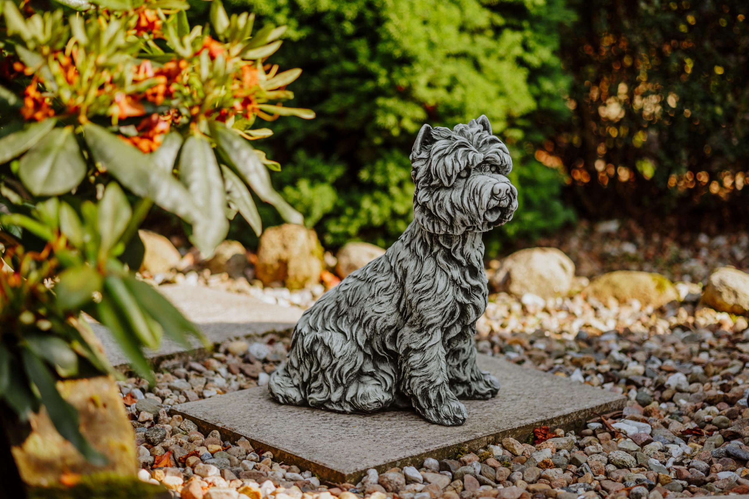 gartendekoparadies.de Westi West Highland White Terrier Statue Gartenfigur aus Steinguss, 45 cm, Wetterfest, Grau, 20 kg