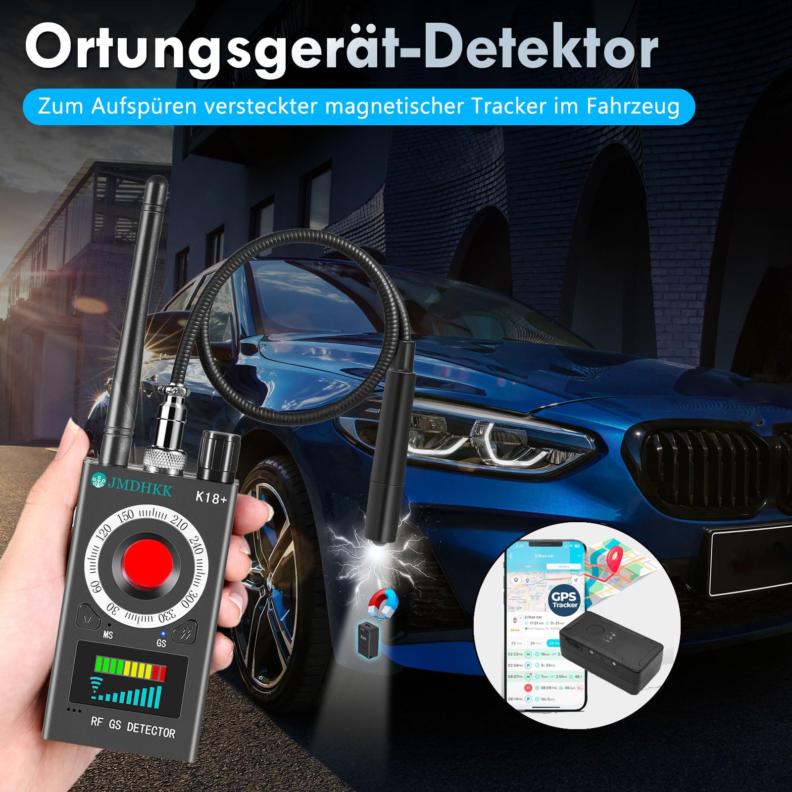 JMDHKK K18+ Versteckter Kamera-Detektor, Spionagekamera-Finder, Wanzendetektor, Magnetfeld-Detektor, Abhörgerät-Detektor für Sicherheit zu Hause, im Büro, Hotel und auf Reisen(Grau)