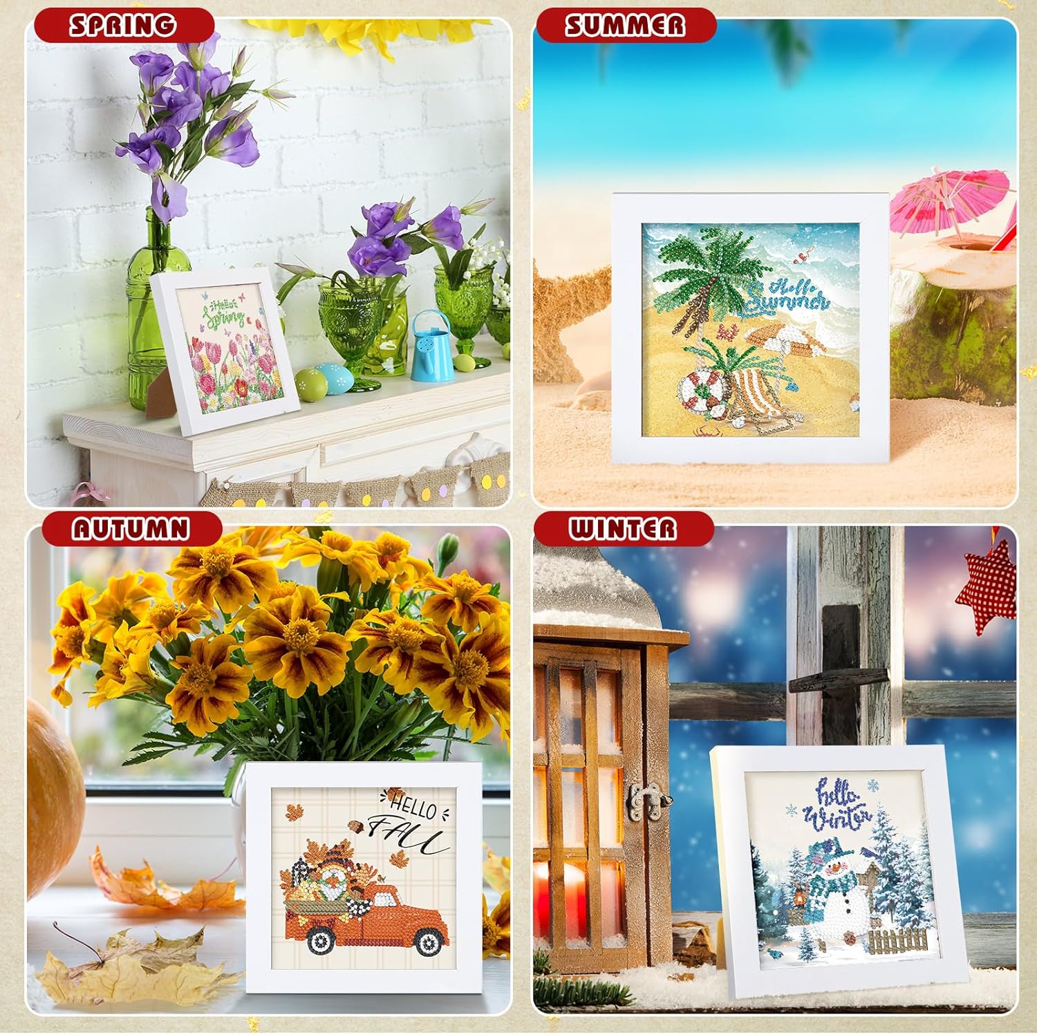 Trandraft 13 Pcs Interchangeable Holiday Diamond Art Kits for Adults 5D Framed Seasonal DIY Diamond Paint with Full Drill Gems for Beginner Monthly Table Craft Gift Decor (Novel Style)