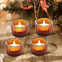 JOYIT Amber Glass Votive Tealight Candle Holders Set of 4 - Elegant 2x1.4" Holders for Weddings, Parties, Home Decor & Gifts