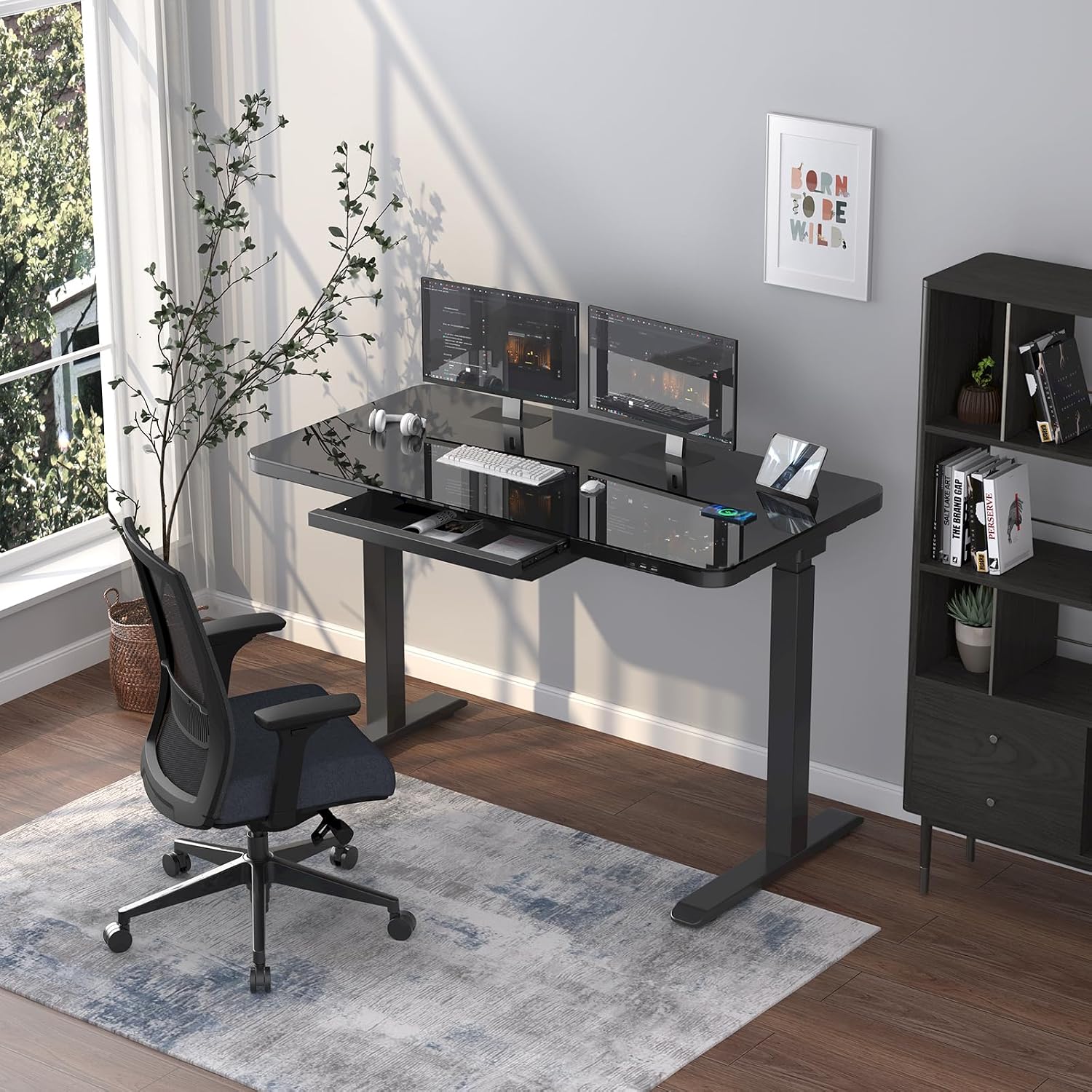 Electric Glass Standing Desk with Touch Control, 45