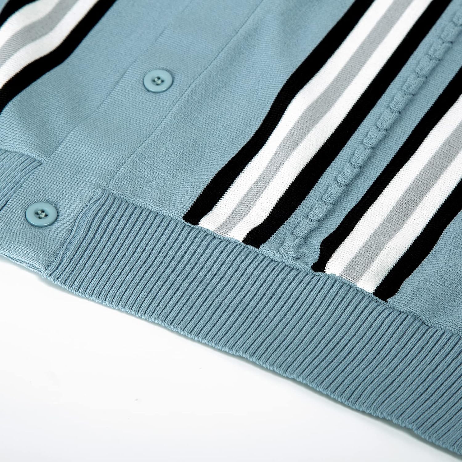 PJ PAUL JONES Mens Polo Shirts Vintage Striped Button Down Knitted Golf Shirts - Image 6