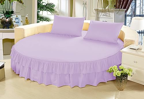 Falda de cama  1 pieza sólida de 18 pulgadas a medida con doble volante, para cama redonda, algodón puro de 800 hilos (lila, individual de 76