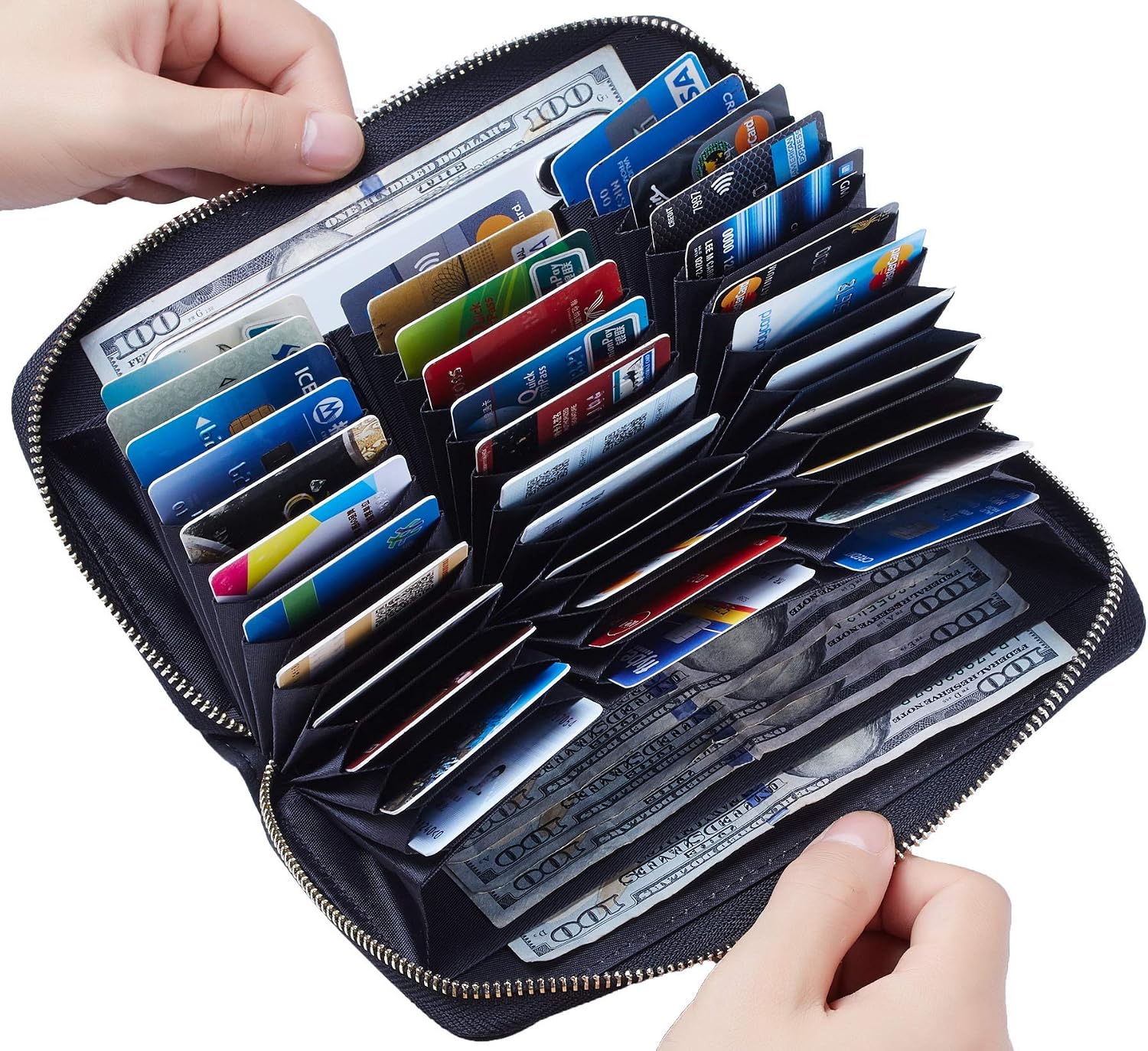 Travelambo Large Capacity Credit Card Wallet Leather RFID Wallet for Women (Access Black)