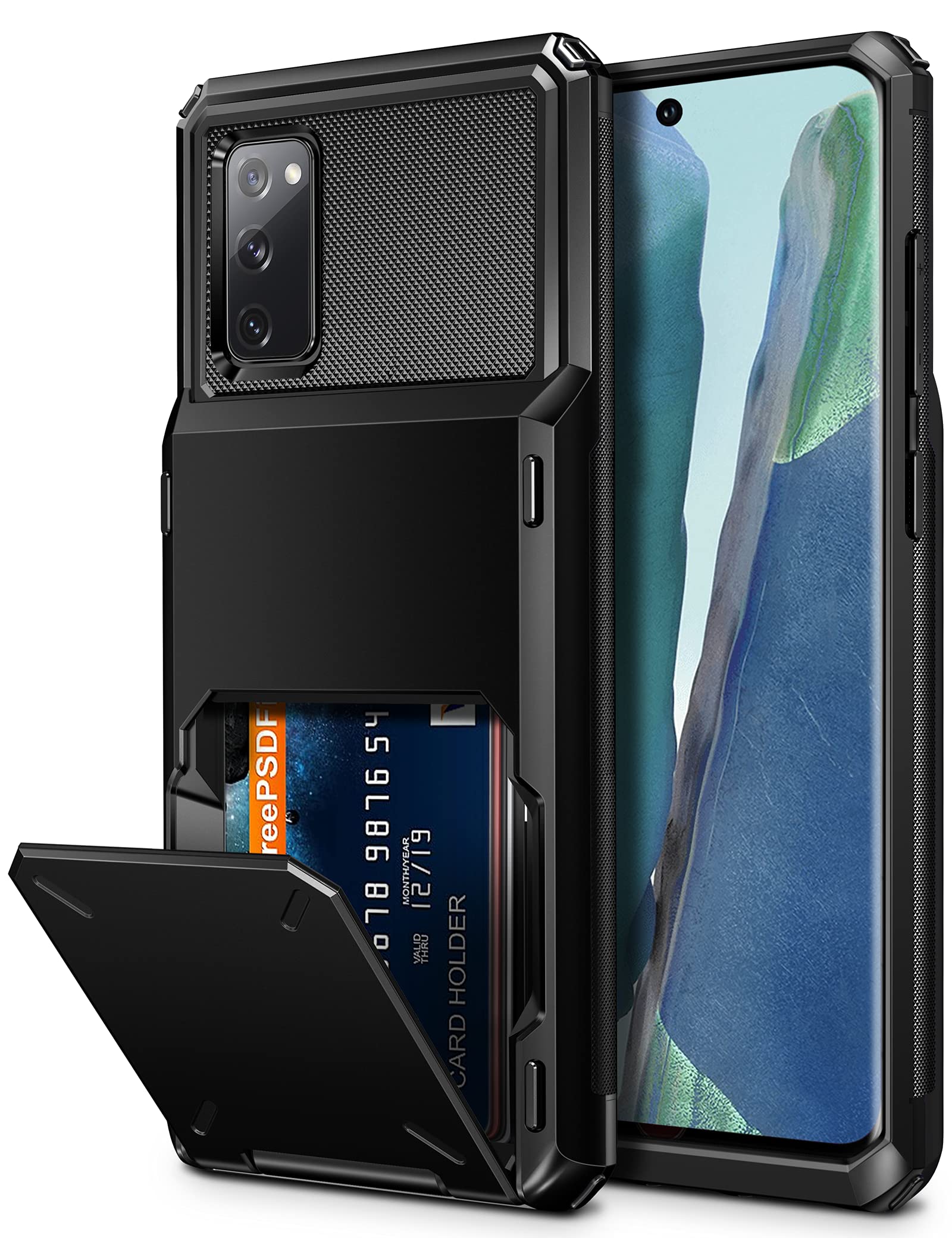 Vofolen for Galaxy Note 20 Case Card Holder Wallet 4-Card Flip Cover Credit ID Slot Back Hidden Pocket Men Women Dual Layer Protective Hybrid Hard Shell TPU Bumper Armor for Samsung Note 20 6.7 Black