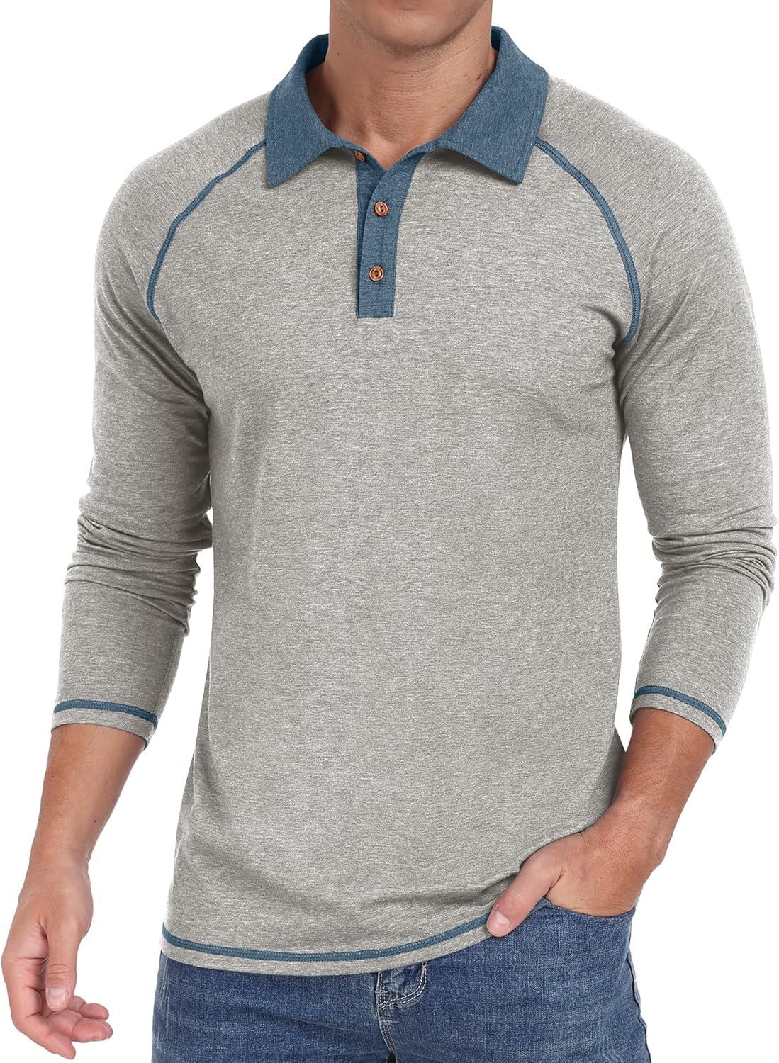 Sailwind Mens Long Sleeve Polo Shirts Cotton Fashion Casual Raglan Golf Shirts - Image 2