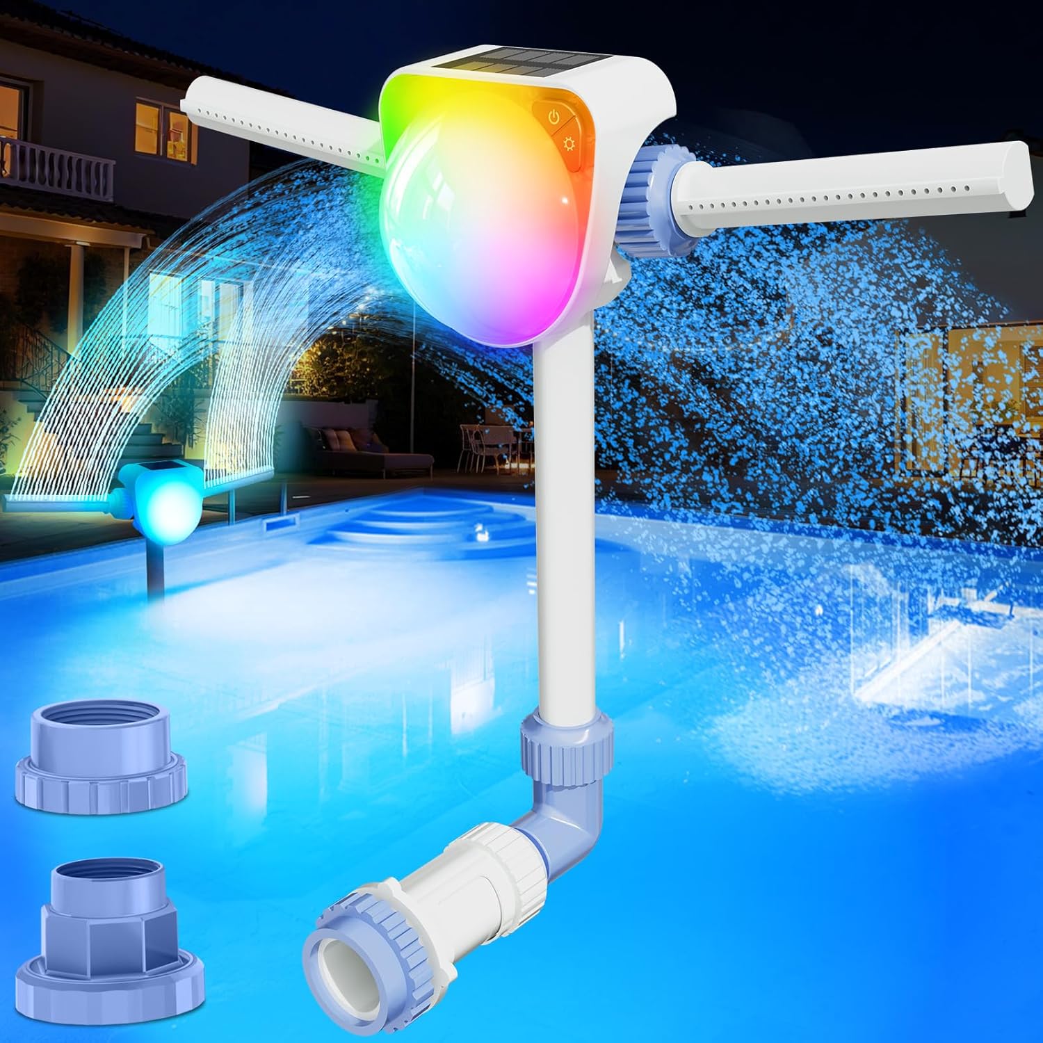 2025 Upgrade Solar Fountain Light Show,Adjustable Dual Spray Sprinkle Pool Fountains for Inground Pool Waterfall,Swimming Pool Water Fountains,Pool Sprayer Fountain for Pool Cooling-Purple