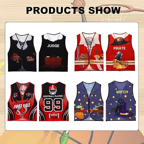 Miniatura 7 de Chaleco de vestir para niños, 10 piezas, chaleco de juego de rol, disfraz de carrera para juegos dramáticos de simulación, suministros de fiesta, 17