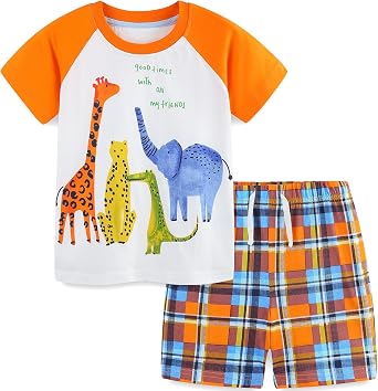Boys Summer Outfits Dinosaur 100% Cotton Short Sleeve Clothing Sets T-Shirt and Shorts 2 Pcs Clothing for Kids 1-7 Years