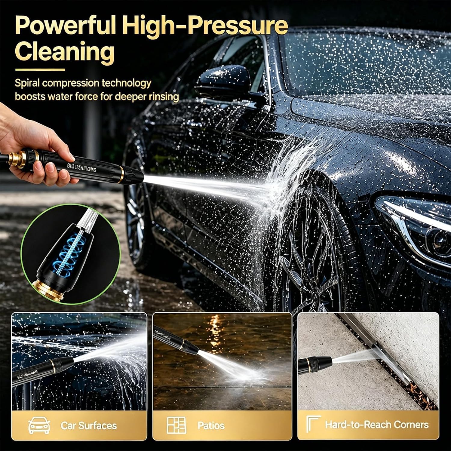 2 Pack High Pressure Hose Nozzle, Adjustable Garden Hose Spray Nozzle with 3 Spray Patterns, Metal Water Spray Gun for Car Washing, Lawn Watering, Patio Cleaning and Outdoor Use