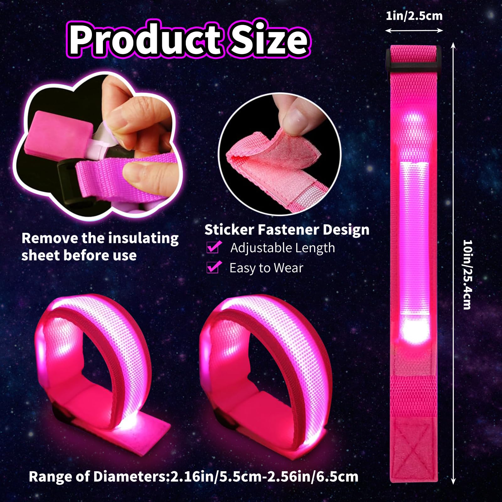KATELUO 6 Pièces Bracelet LED Lumineux Concert Ajustable Clignotant Phosphorescent