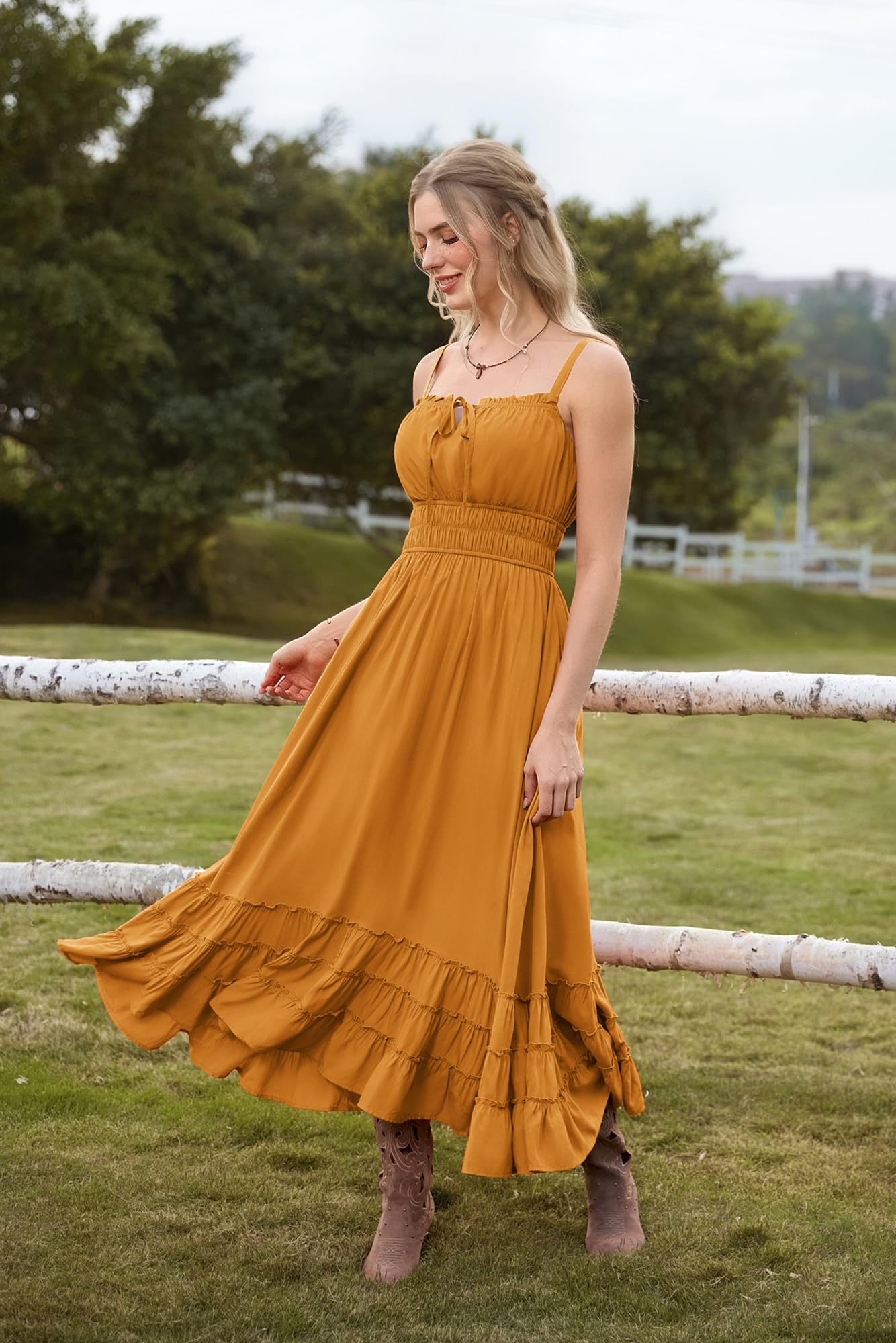 SCARLET DARKNESS Abito estivo da donna, stile boho, maxi prendisole fluido, linea ad A, elastico in vita, con spalline sottili, casual, da spiaggia