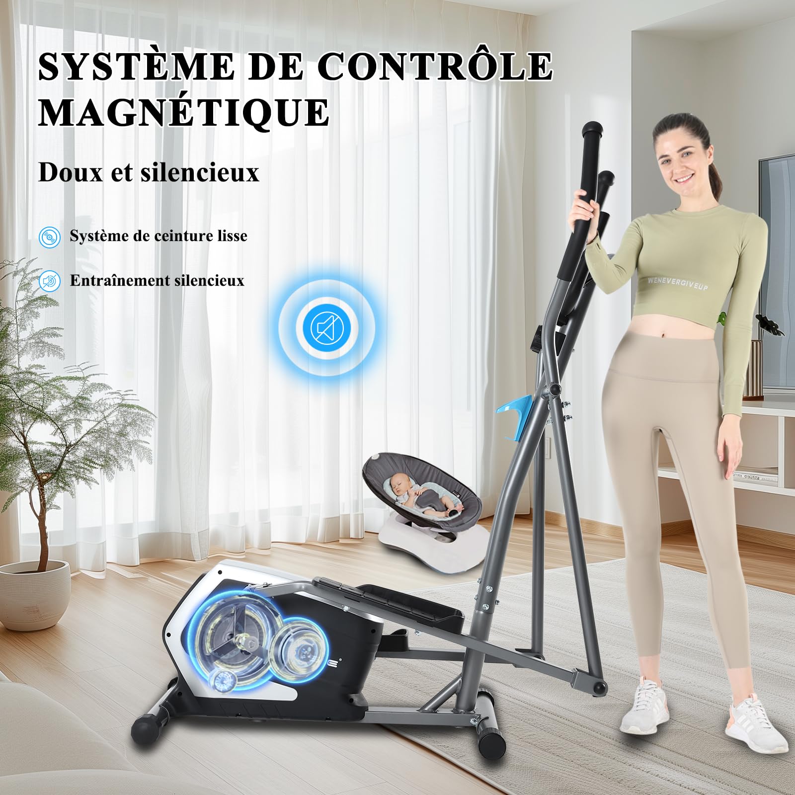 ISE Vélo Elliptique d'Appartement, Crosstrainer Adulte Magnétique, Vélos Elliptiques Ecran LCD/Impulsion, Velo Elliptique d'Appartement 8 Niveaux Résistance, Elliptique Volant d’Inertie de 8KG