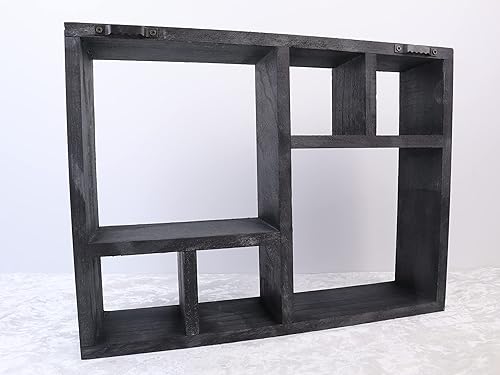 Miniatura 5 de Shelf & Stone - Mini estante de exhibición de fósiles y cristal (gris) - Estante rústico montado en la pared para decoración de granja para fósiles,