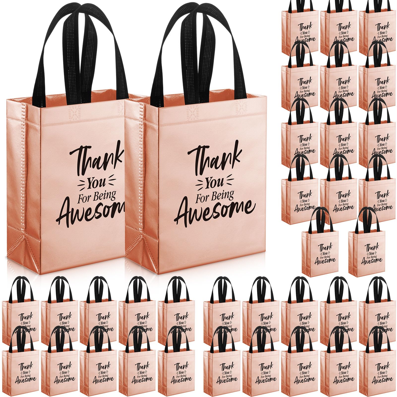 ZJoey 36 Pcs Rose Gold Reusable Gift Bags - Thank You, Awesome Team Appreciation - 10x8x4 Inch