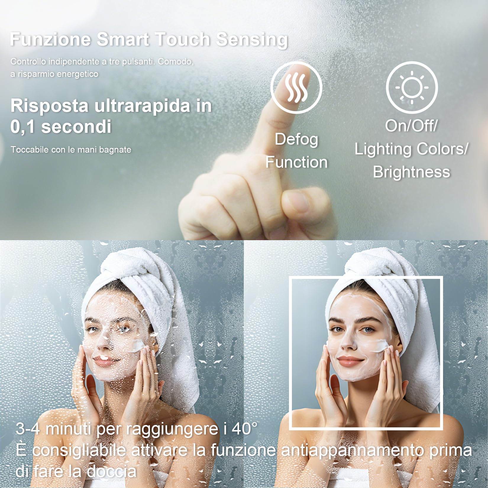 Specchio da bagno rotondo da 49.5 cm con illuminazione a LED | Specchio cosmetico con retroilluminazione, 3 temperature di colore, antiappannamento, luminosità regolabile, IP56