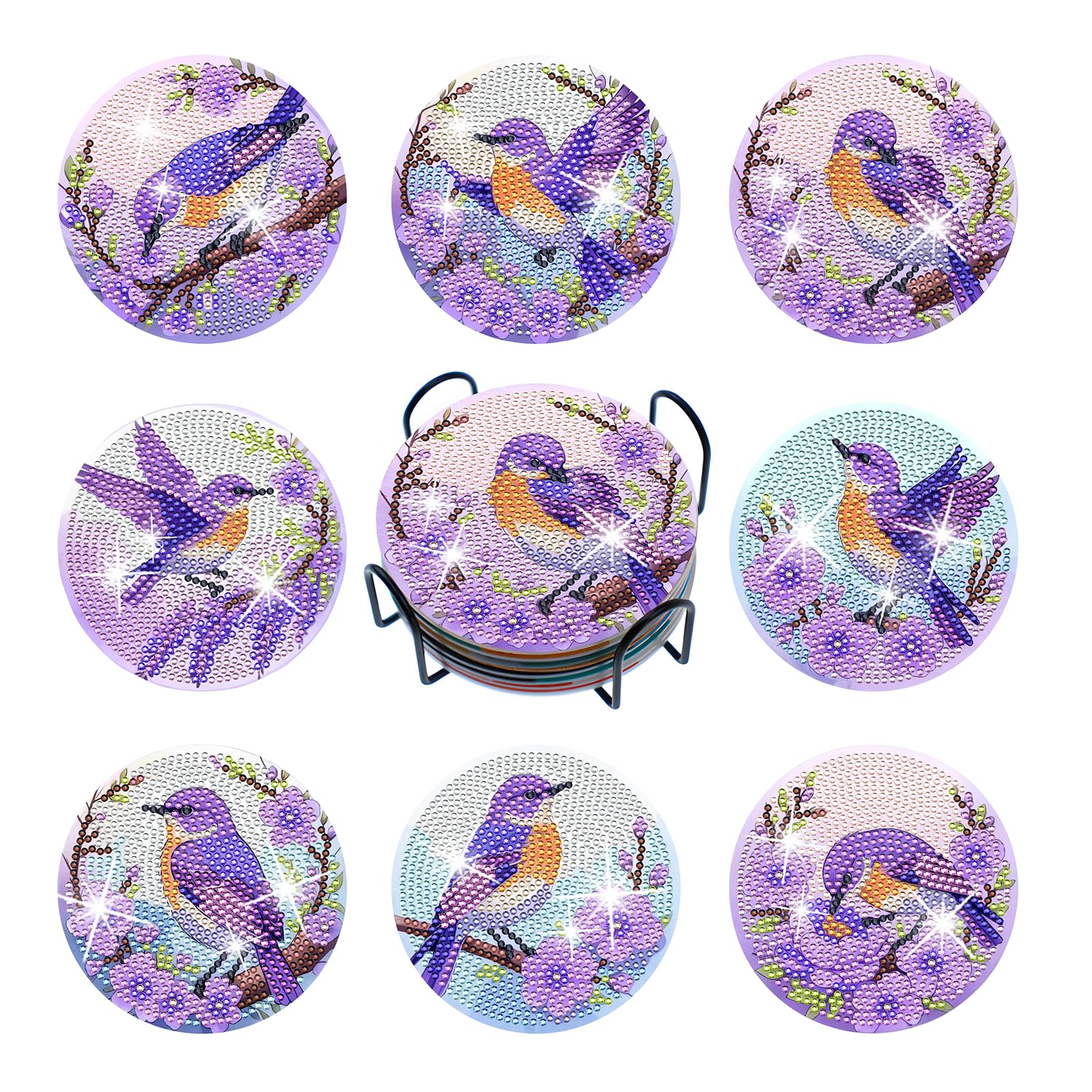 EFNHJF5 8 Stück Diamond Painting untersetzer mit Holder,Abstrakte Pflanzen Diamond Painting für Anfänger, Diamond Painting Erwachsene & Kinder,Küche Wohnzimmer Dekoratio
