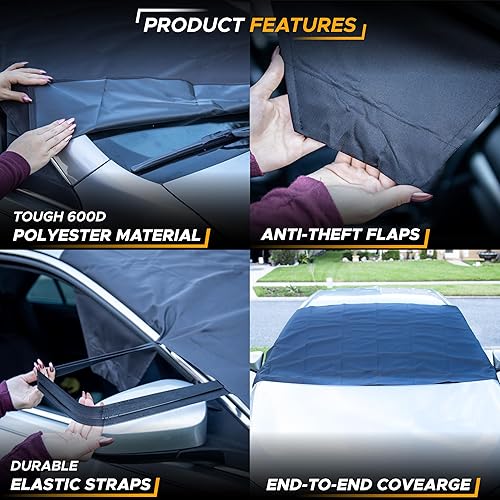 Miniatura 6 de EcoNour Cubierta de parabrisas para hielo y nieve, tela Oxford 600D mejorada para cualquier clima, a prueba de agua, calor y hundimiento, cubierta