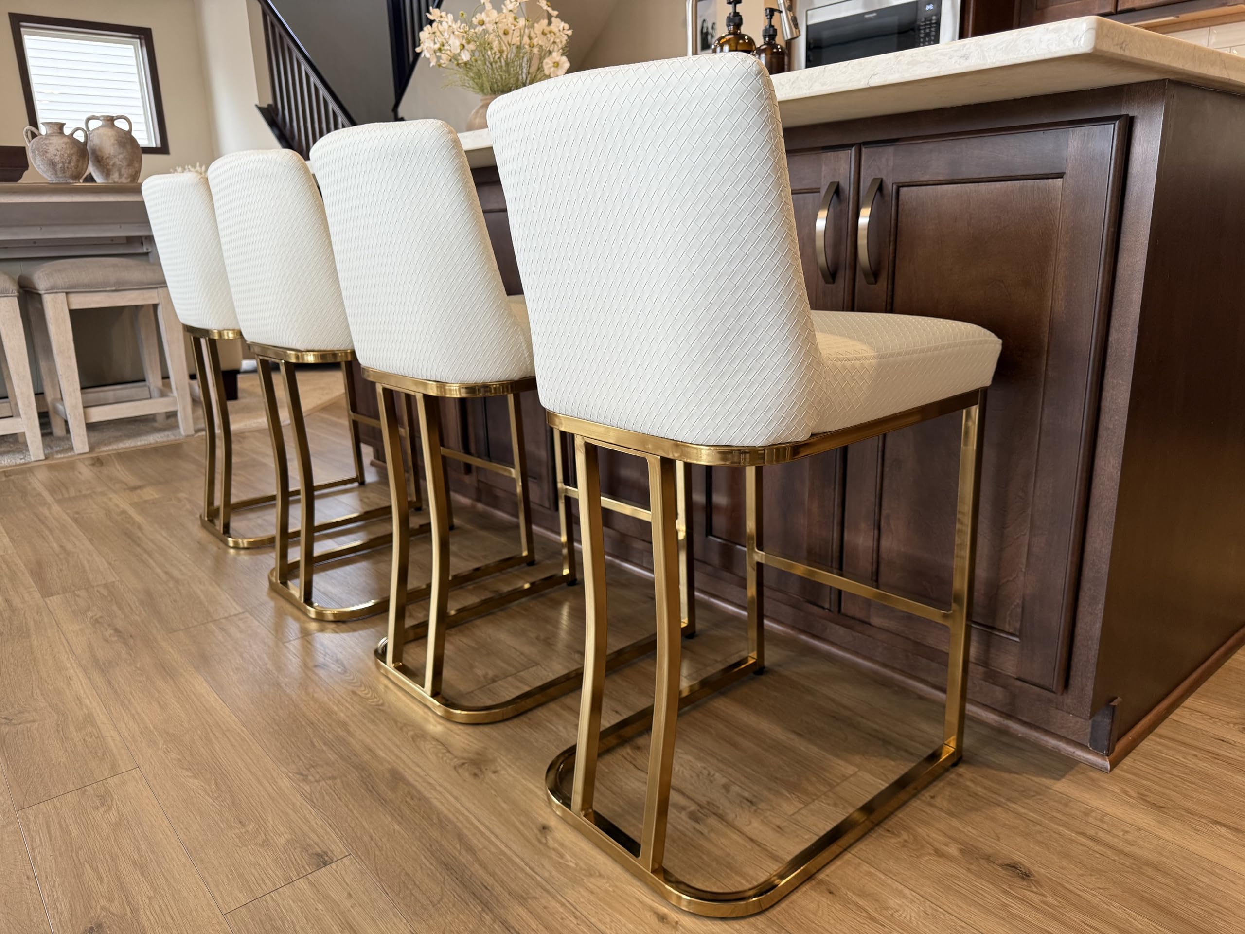 ALPHA HOME Counter Stools with Backs, 24 inch Bar Stools for Kitchen Island, Upholstered PU Leather Bar Chair with footrest, Great for Coffee Shop,