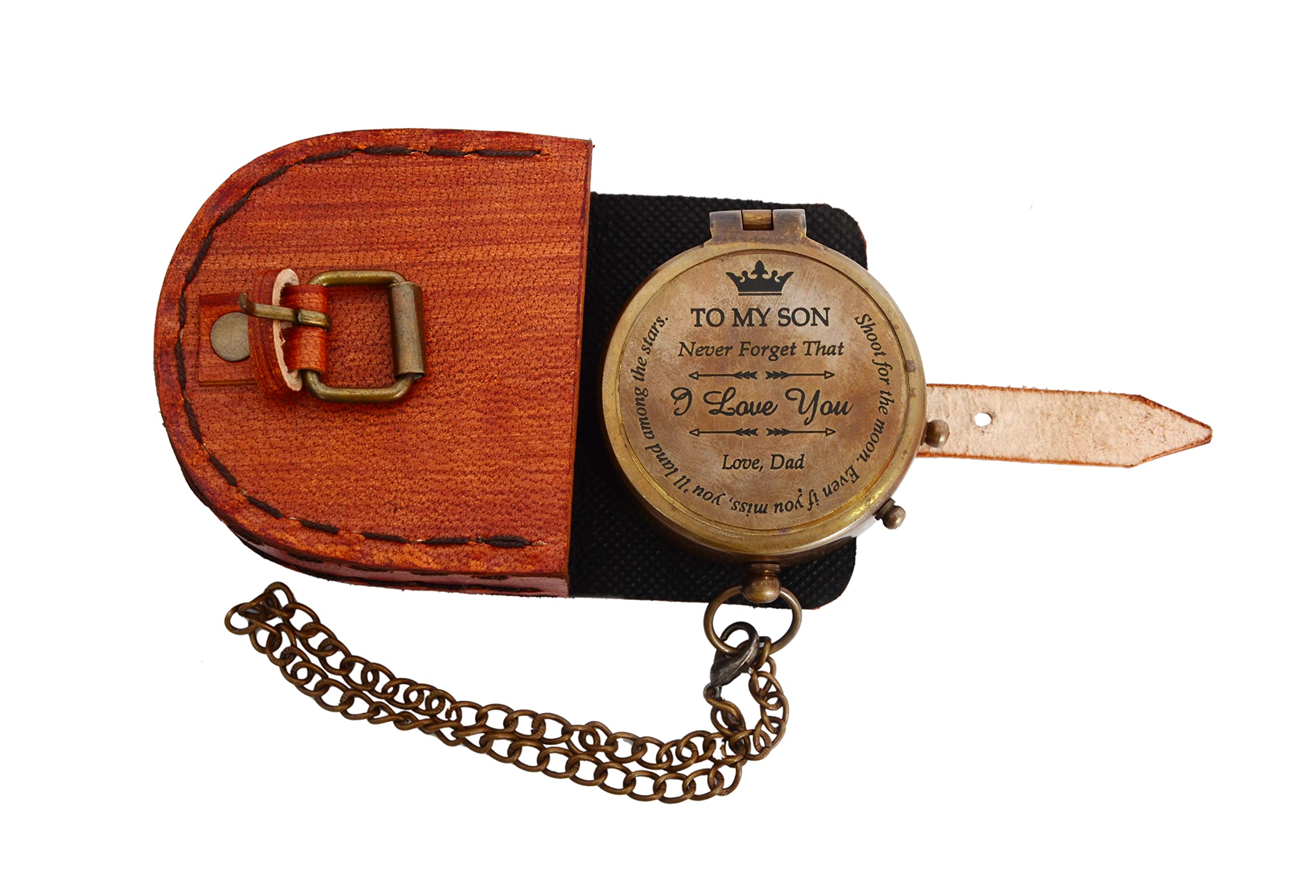 Shazia Nautical Brass Compass with Leather Case Mom to Son Compass – to My Son Love Mom – Engraved Compass Mother to Son Gifts - Graduation Day Gifts for Son, Brown Antique, 2 Inch