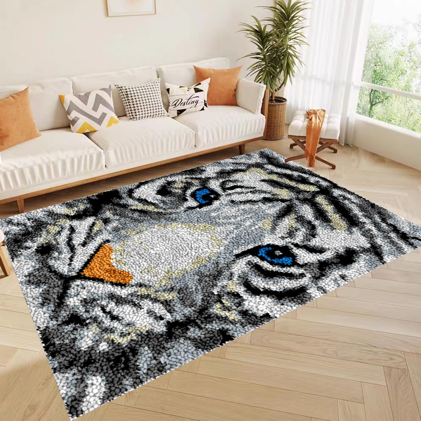 Kit per tappeto con gancio a scrocco, per adulti, fai da te, ricamo, con tela stampata, grande filato all'uncinetto, kit per la creazione di tappeti per la decorazione della casa, 55 x 75 cm