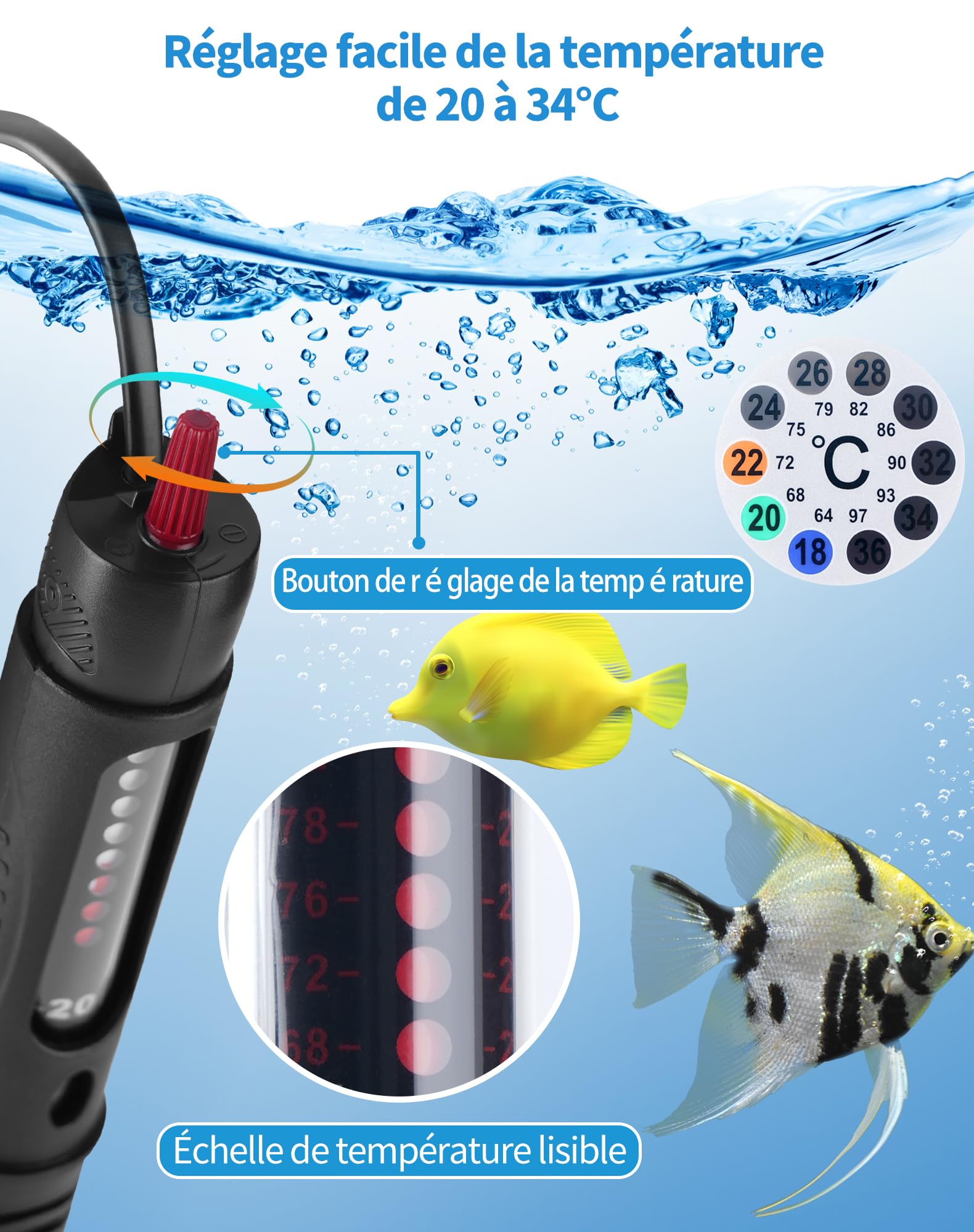 LAOYE Chauffage d'Aquarium 25W Chauffage Aquarium 30L Résistance Aquarium avec Thermostat 20-34℃ Température Réglable Chauffe-Aquarium avec Ventouse Chauffage pour Aquarium de Poissons et de Tortues - 3