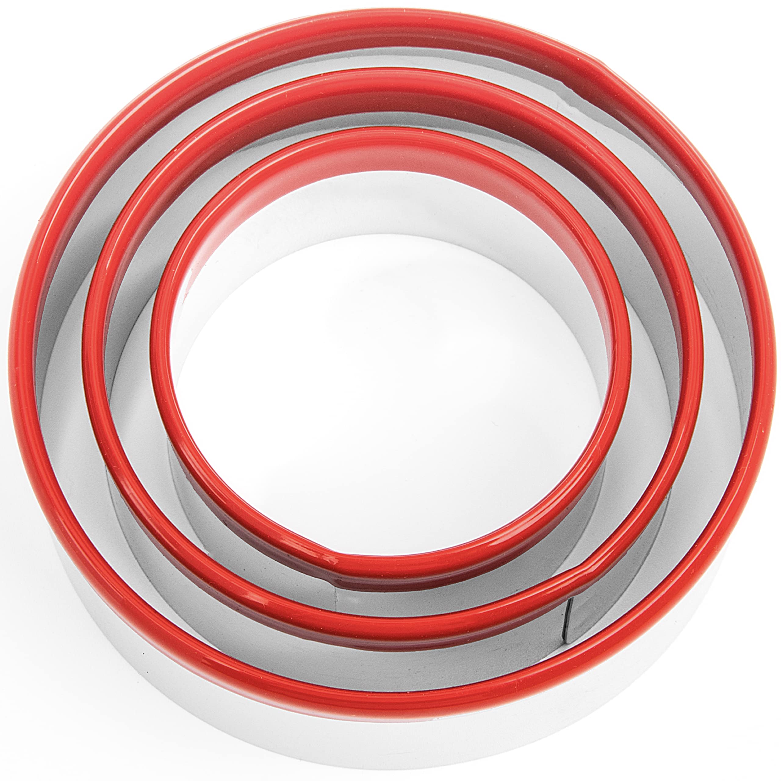 3 cortadores de galletas circulares redondos, 0,4 mm de grosor, acero inoxidable de grado alimenticio, cortador de galletas, mini cortadores de galletas, diseño único con protección de PVC rojo (3)
