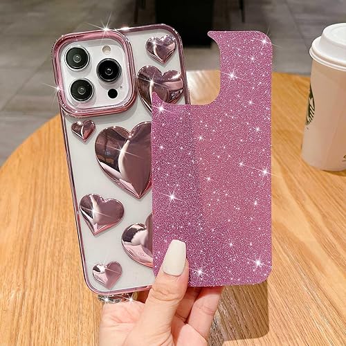 Miniatura 2 de MGQILING Funda para iPhone 13 Pro Max, diseño de corazón de amor 3D chapado en 3D, lindo corazón de amor brillante para mujeres y niñas, funda