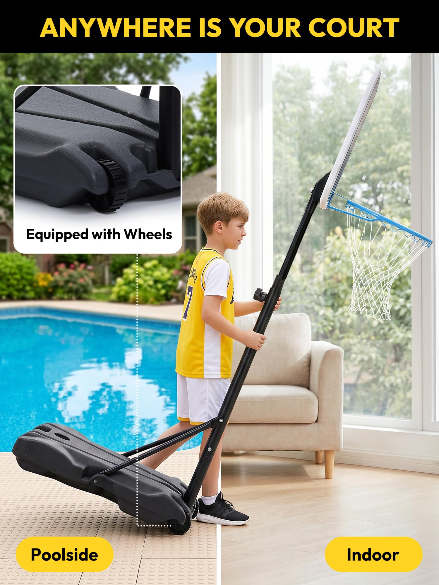 A11N Sports Pool-Basketballkorb mit 41,9 cm LED-Rand, verstellbare Höhe, PET-Rückwand, stabiler Boden, Ball und Pumpe im Lieferumfang enthalten – Wasser-Basketballspiel für Pool-Spielen