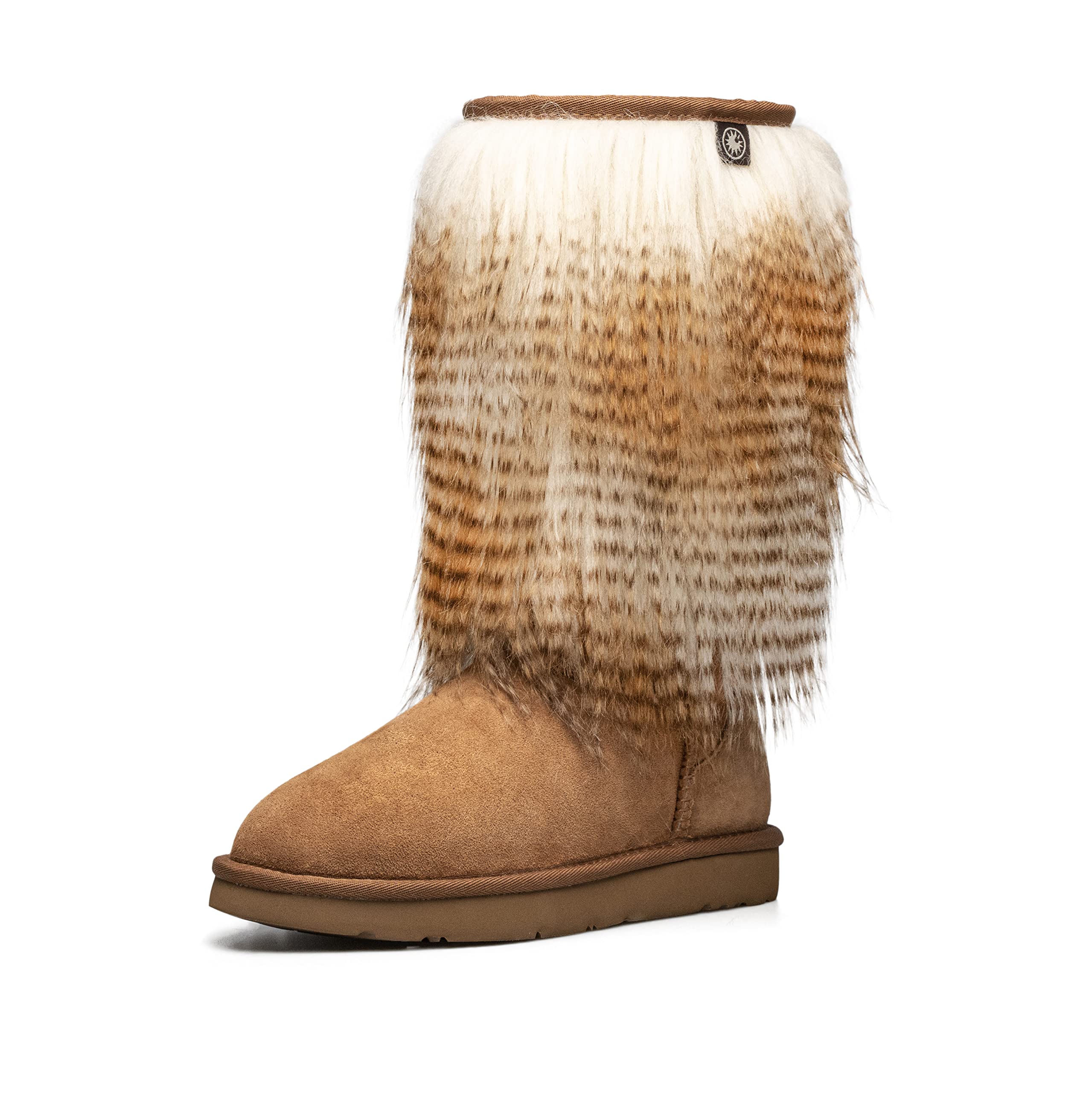 AU MU AUMU Womens Faux Fur Boot Furry Fluffy Short Snow Boot Sheep Insole