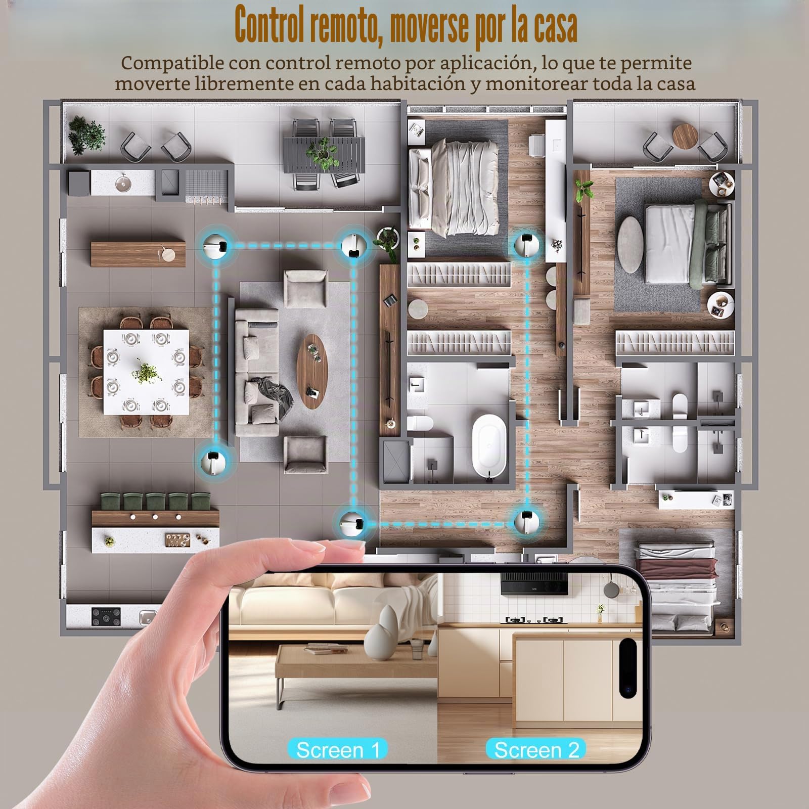Robot Camera, 1080P Duales Cámara Robot para Mascotas con Audio 2 vías, Visión Nocturna, Reconocimiento de Movimiento, Grabación de vídeo, Control de Aplicaciones para Gatos, Perros, Bebé
