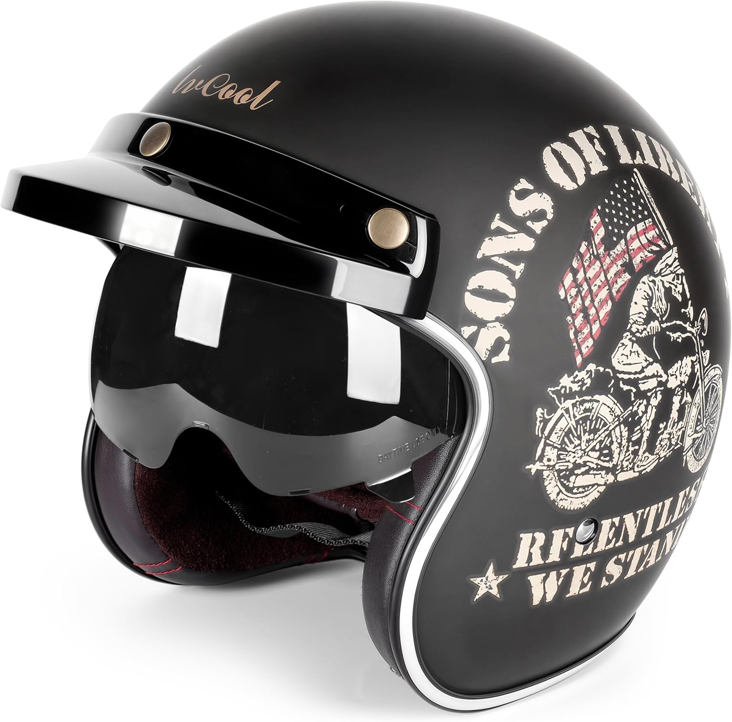 Men's Retro Sons of Liberty Automotive Vintage Motorcycle Biker Helmet with Visor | for Moped | Bike | Vespa | Scooter | ATV | Quad | Dirtbike | DOT FMVSS218 Approved