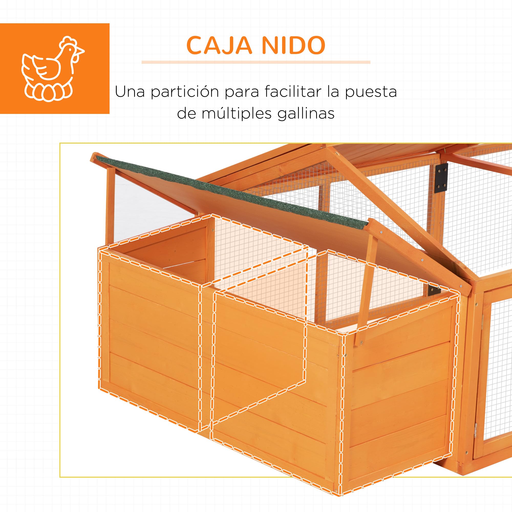 PawHut Gallinero Exterior Madera 240x112,5x76 cm Techo Abatible Corral Puertas Cerradura Nido Gallinas