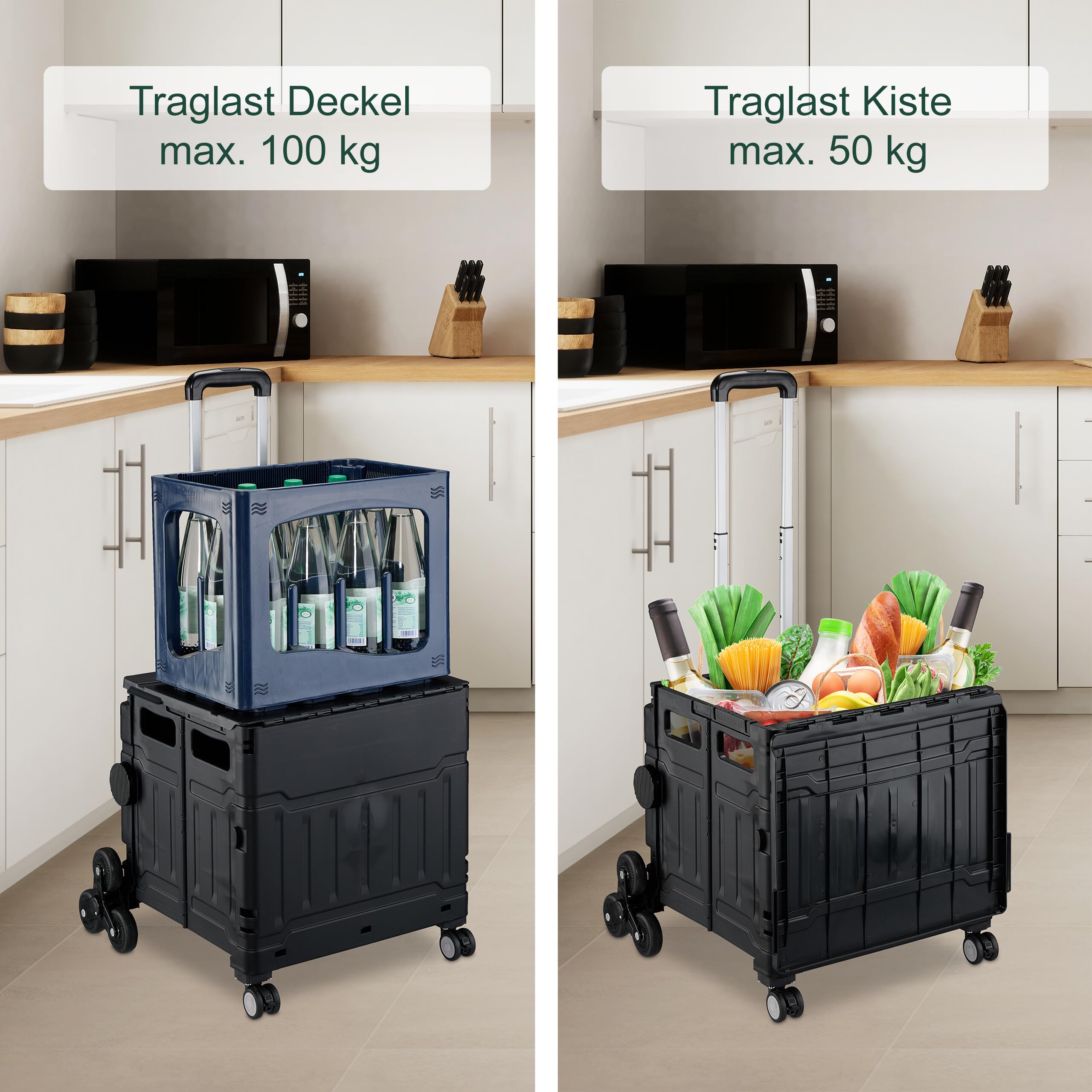 Relaxdays Einkaufstrolley Treppensteiger, klappbar, Einkaufskorb mit Rollen, Deckel, Teleskopgriff, bis 50 kg, Farbwahl