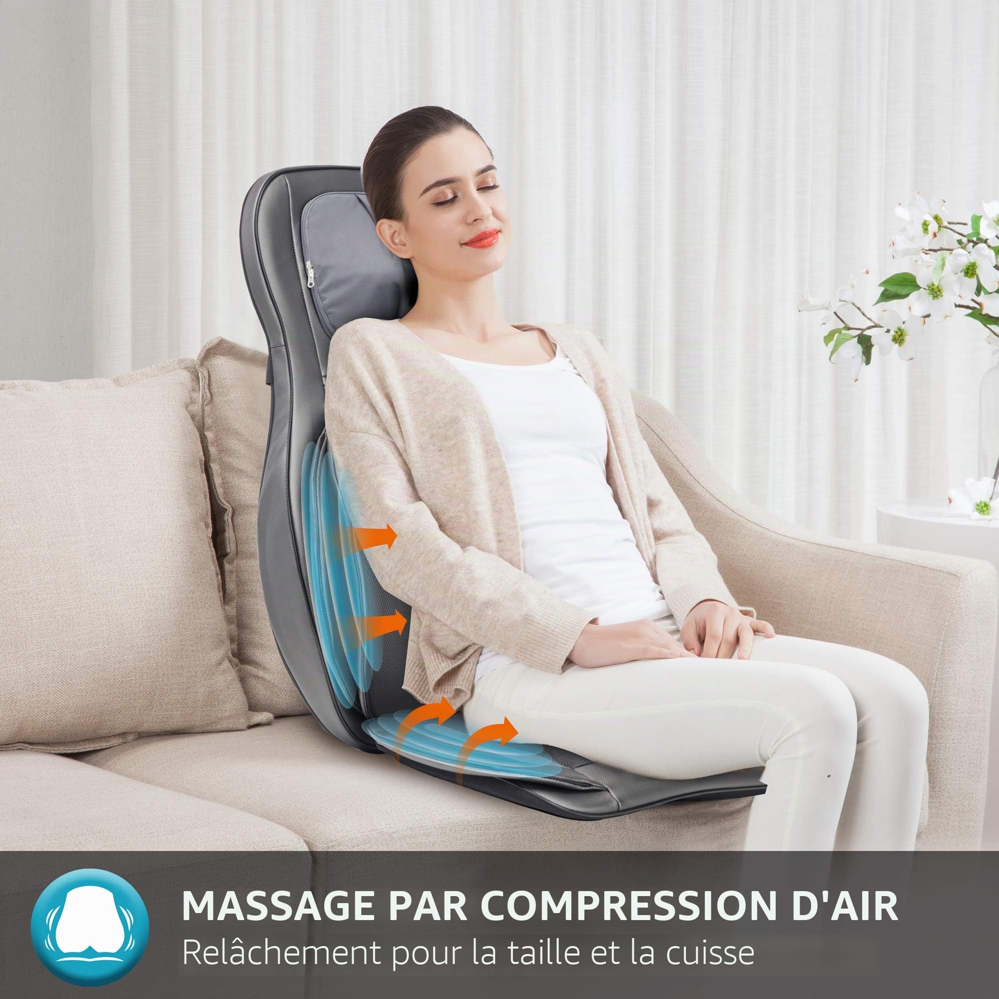 COMFIER Siège Massant Shiatsu avec Compression et Roulement - Masseur de Dos avec Chaleur, Chaise Massage de pétrissage pour Dos, Cou et Épaules