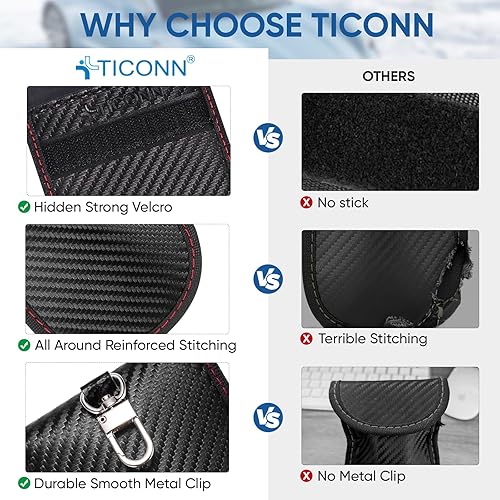 Vista 84 de TICONN Faraday - 2 bolsas para llavero, protector de jaula Faraday de 3.5 x 5.0 pulgadas, bloqueo de señal RFID para automóvil, bolsa antirrobo Negro