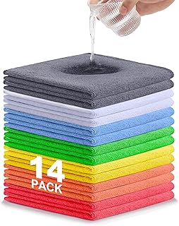 UUC Microfiber Cleaning Cloth, 13"x13", 14 Pack, Super-Absorbent Lint Free Microfiber Towel, All-Purpose Reusable Cleaning...