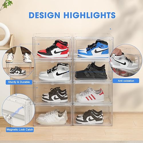 Miniatura 7 de Cajas de zapatos transparentes de acrílico, cajas apilables para zapatos deportivos de alta gama, caja de exhibición 360 totalmente transparente con