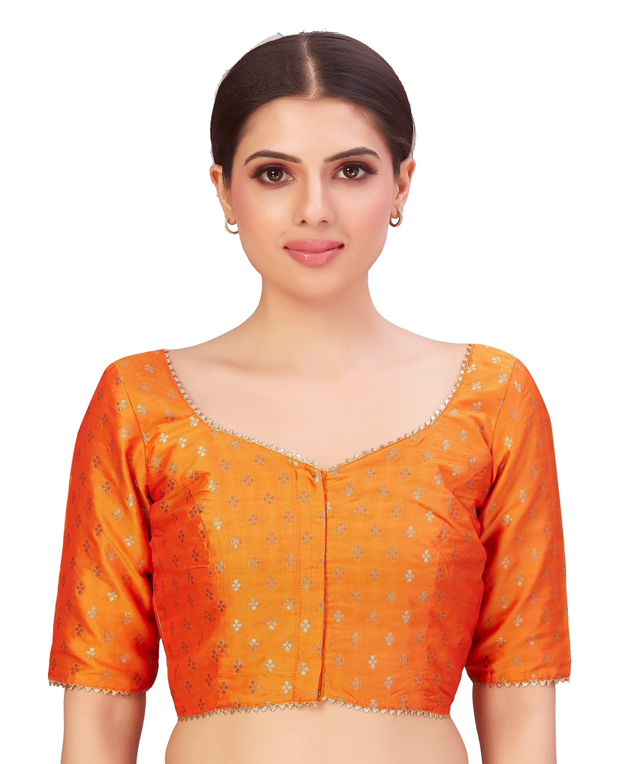 Studio Shringaar Women's Polyester Elbow Length Banarasi Saree Blouse