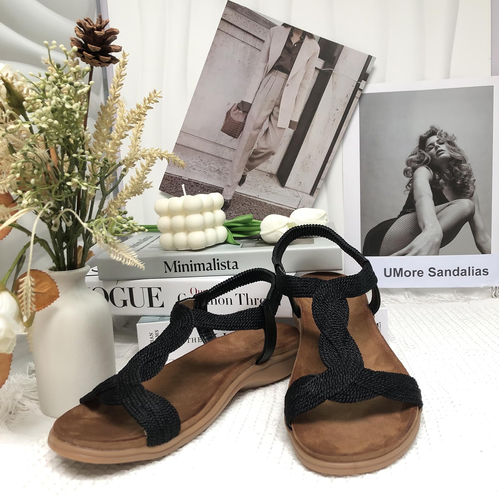 UMore Jeans Flat Sandal, Sandalias Punta Cerrada Mujer Sandalias Planas de Verano para Mujer Tanga Bohemia