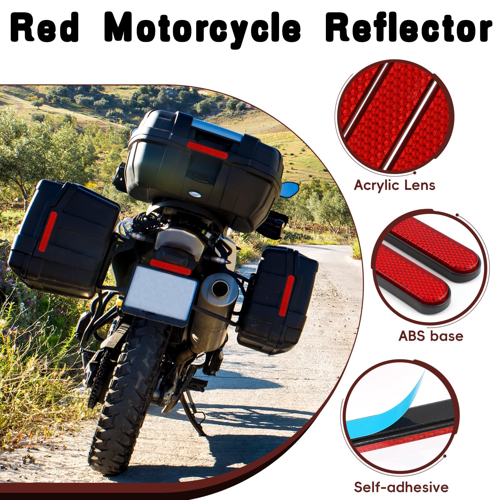 Zestaw 4 sztuk katadioptrów samoprzylepnych do motocykli, 100×13×7mm Odblaskowy Trójkąt Motocyklowy Oczy Kota Z Homologacją E4, Mini Reflektor Uniwersalny do Rowerów, Prostokątny Czerwony